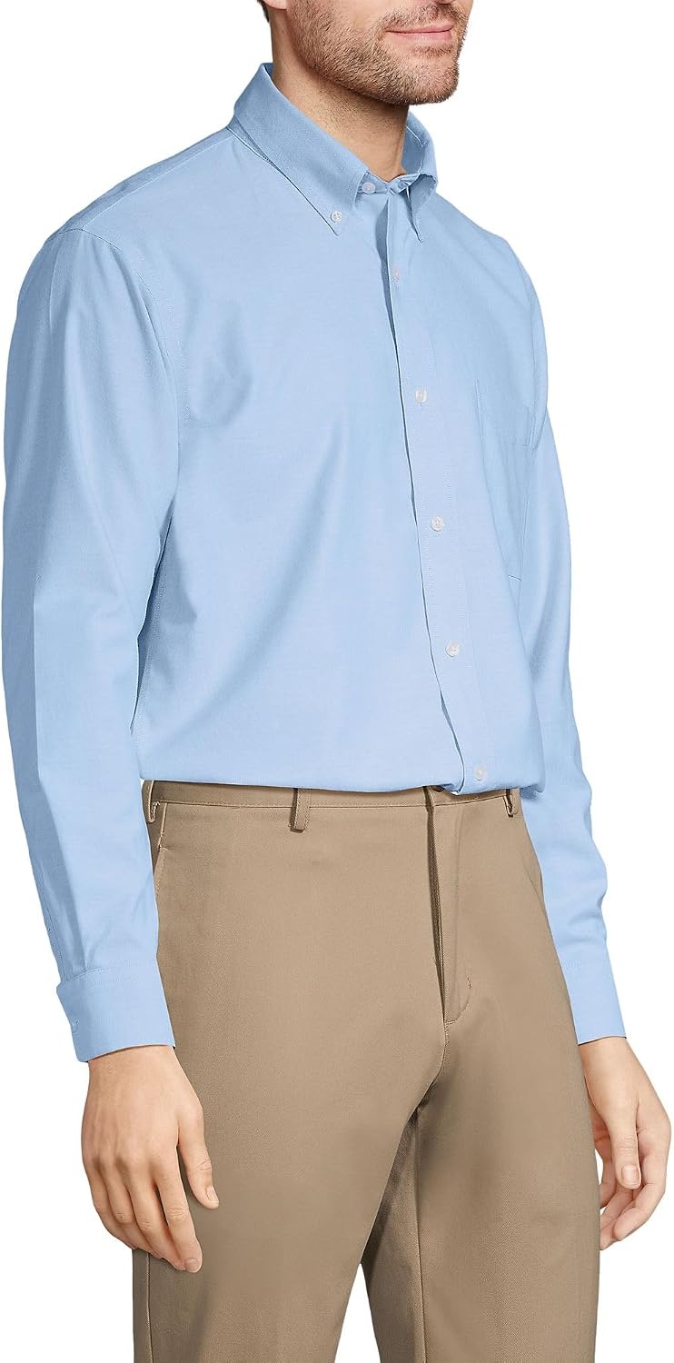 image:imageLands End Mens Tailored Fit No Iron Solid AmericanGrown Supima Cotton Oxford Dress ShirtBlue