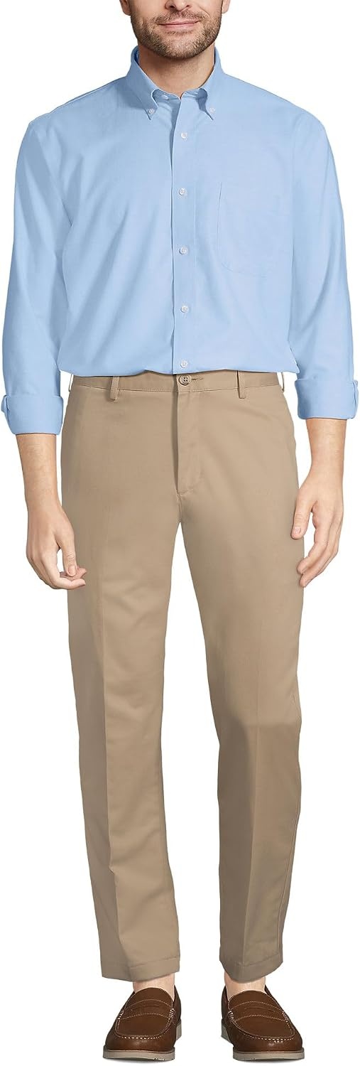 image:imageLands End Mens Tailored Fit No Iron Solid AmericanGrown Supima Cotton Oxford Dress ShirtBlue