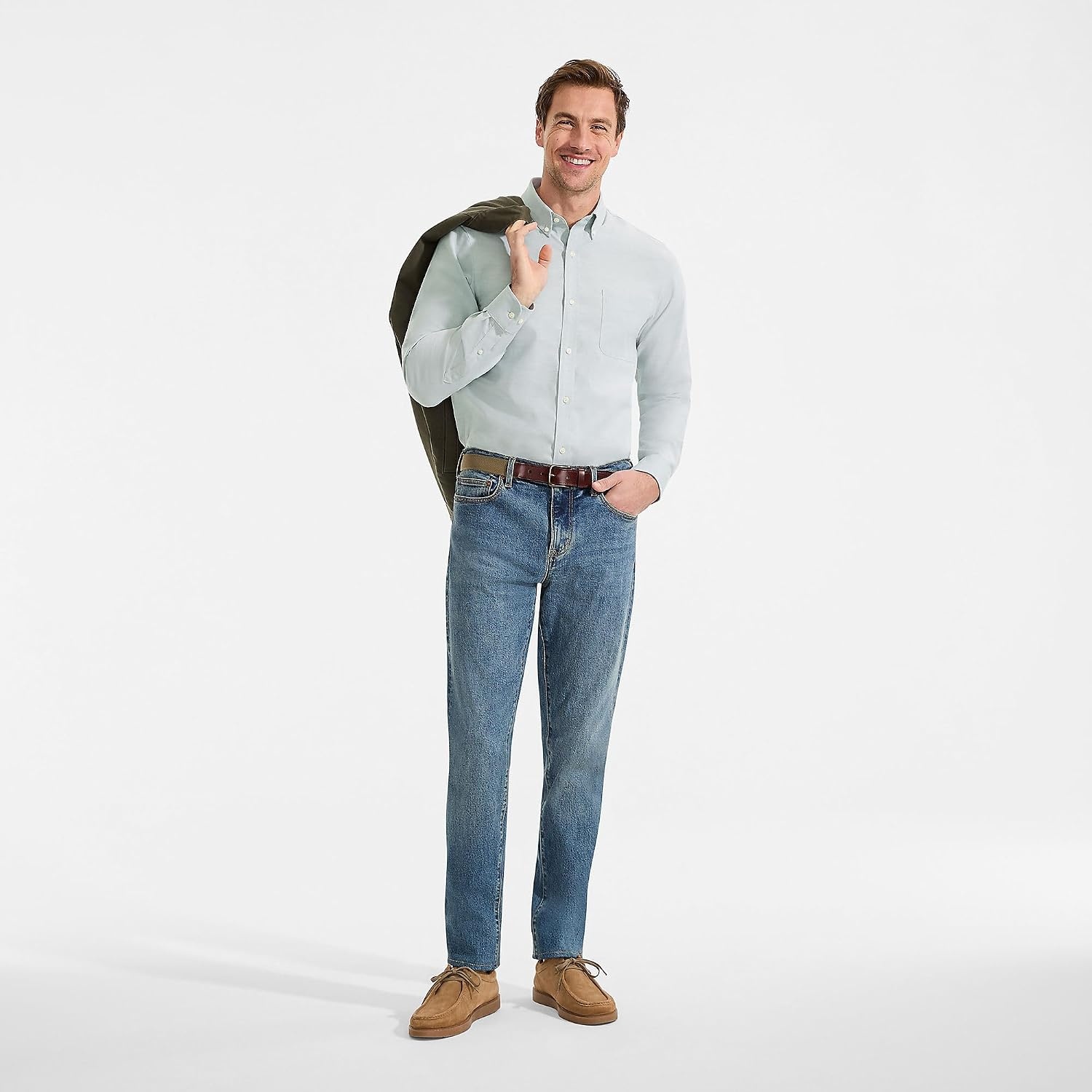 image:imageLands End Mens Tailored Fit No Iron Solid AmericanGrown Supima Cotton Oxford Dress ShirtPale Eucalyptus