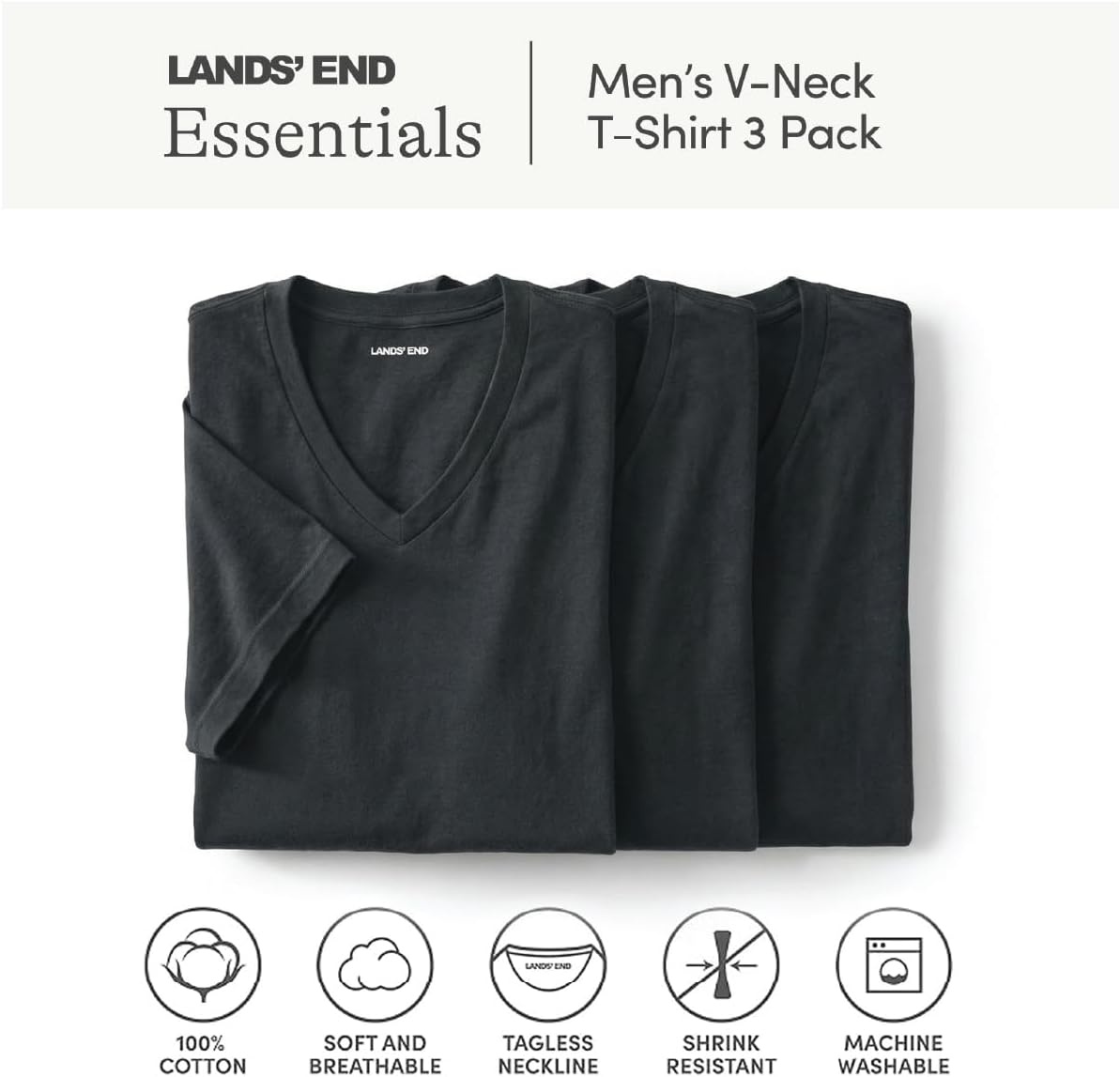 image:imageLands End Mens VNeck TShirt 3 PackBlack