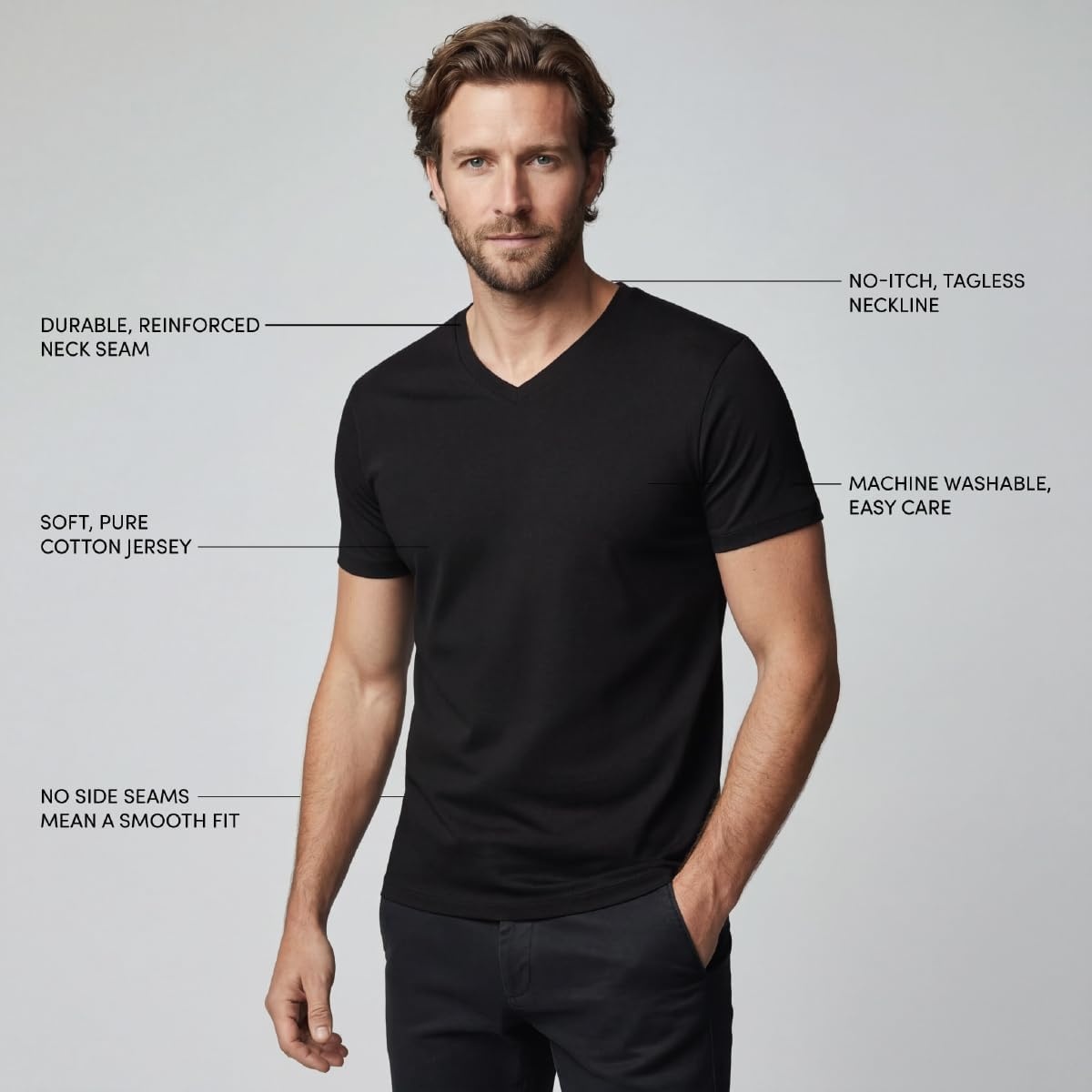 image:imageLands End Mens VNeck TShirt 3 PackBlack