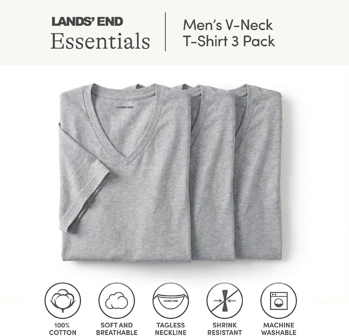 image:imageLands End Mens VNeck TShirt 3 PackGray Heather