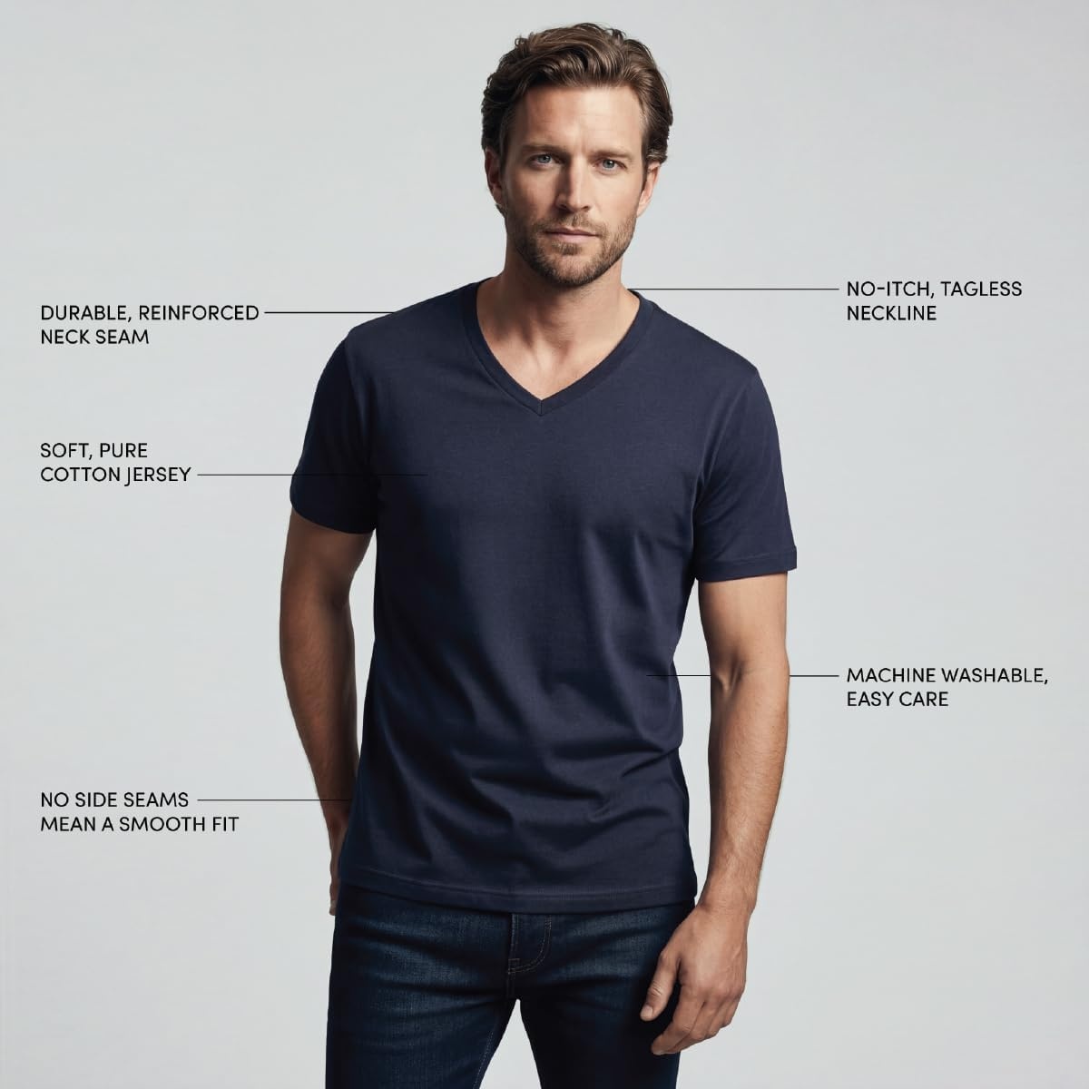 image:imageLands End Mens VNeck TShirt 3 PackMulti 3 Pack