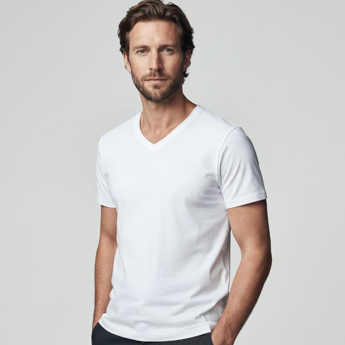 image:imageLands End Mens VNeck TShirt 3 PackWhite