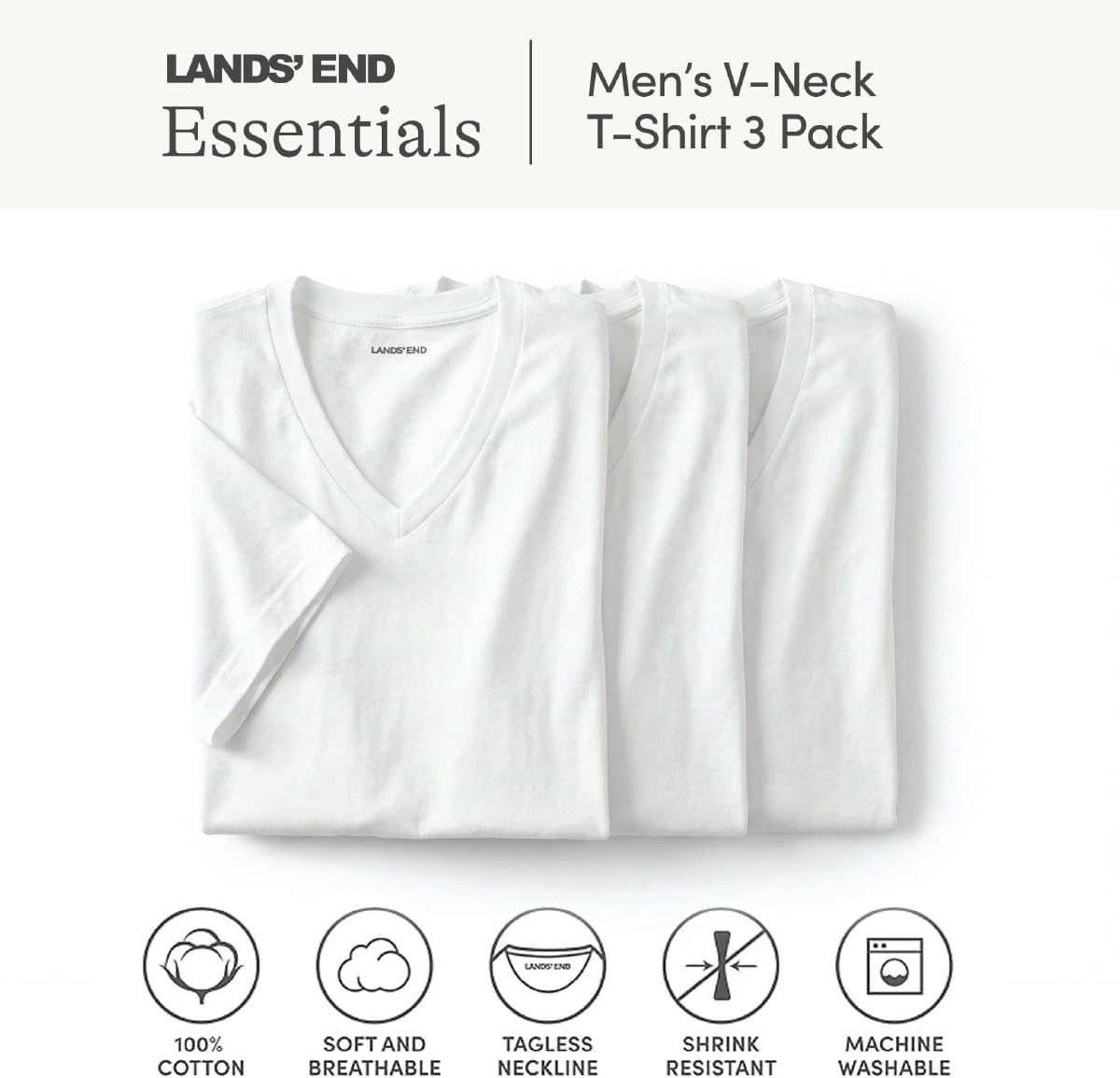 image:imageLands End Mens VNeck TShirt 3 PackWhite