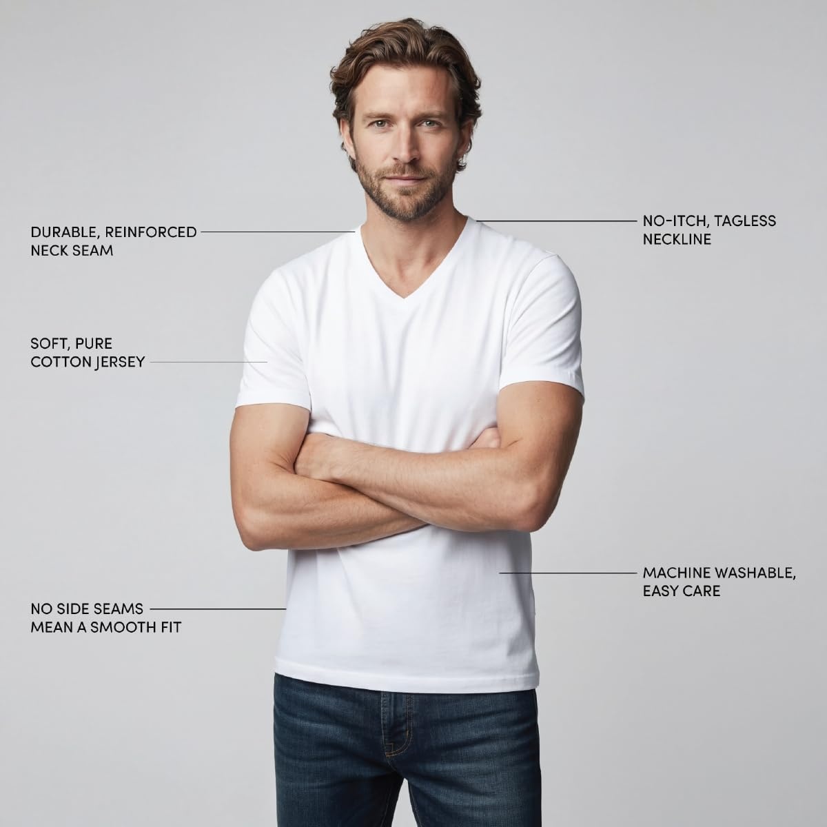 image:imageLands End Mens VNeck TShirt 3 PackWhite