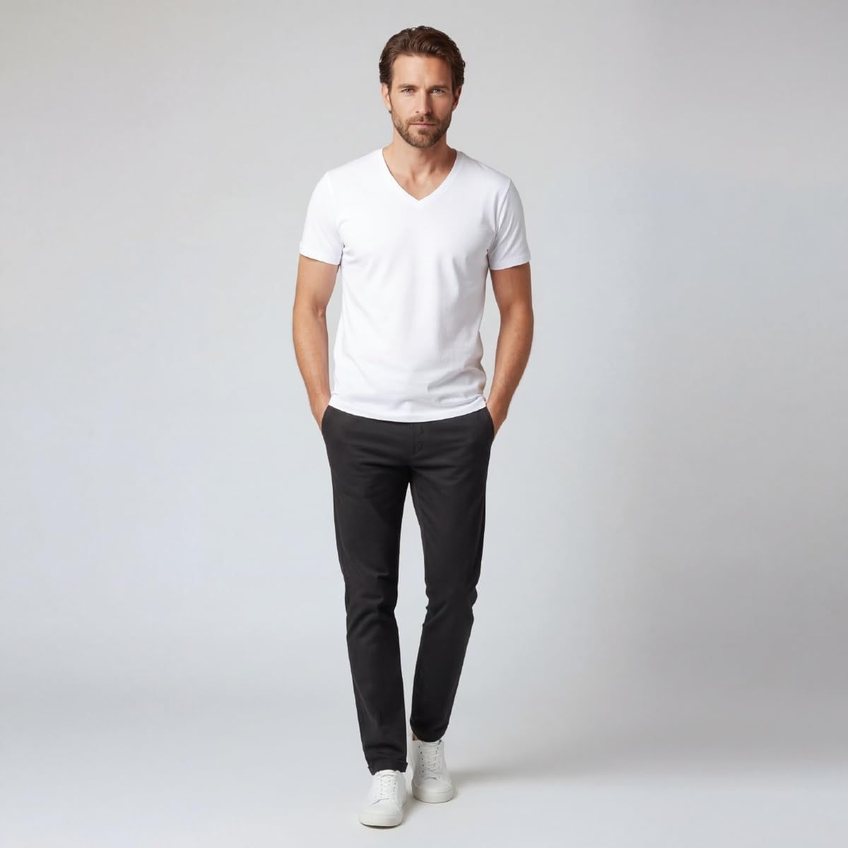 image:imageLands End Mens VNeck TShirt 3 PackWhite