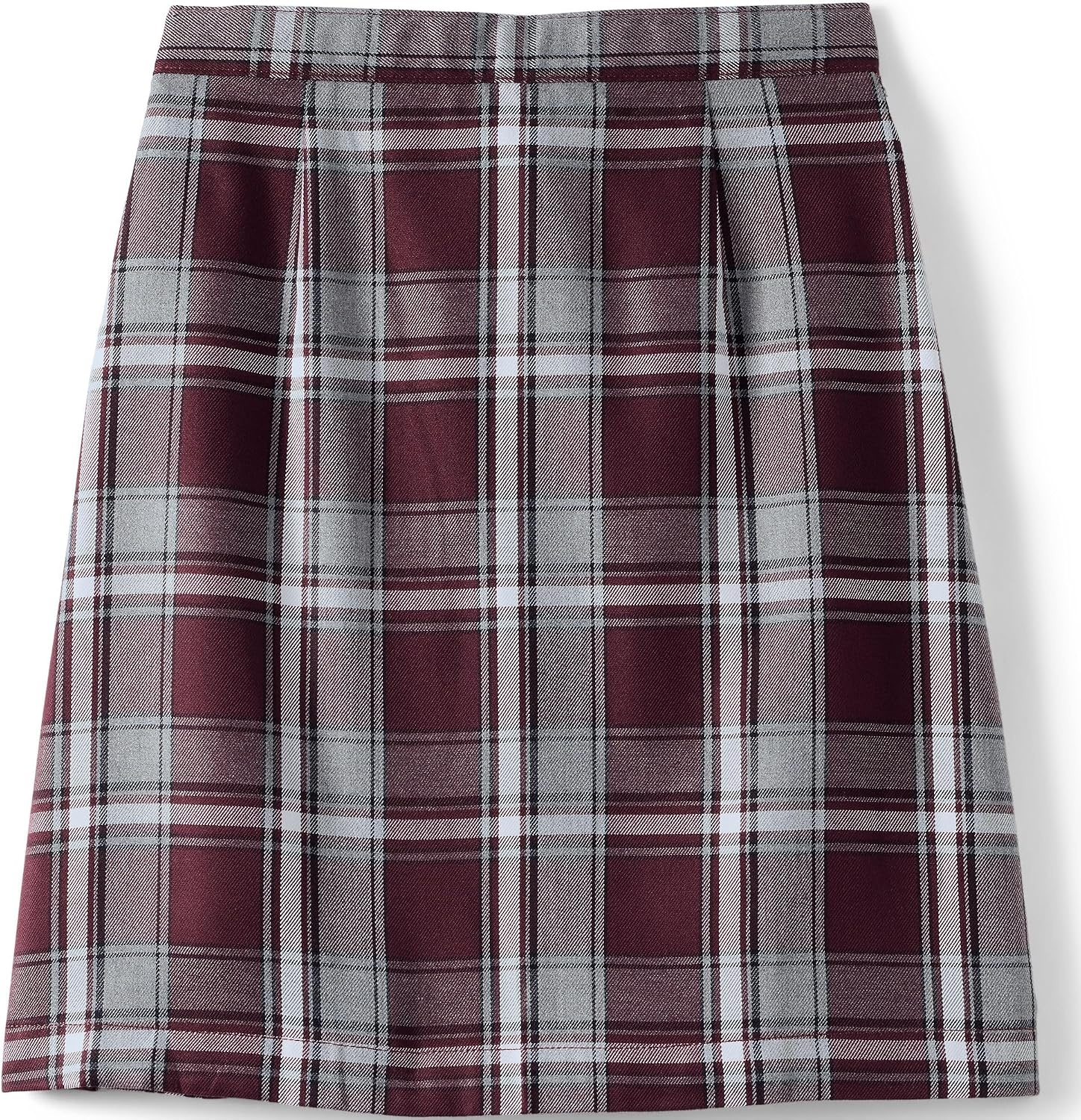 image:imageLands End School Uniform Girls Solid Aline Skirt Below the KneePlaid BurgundyGray