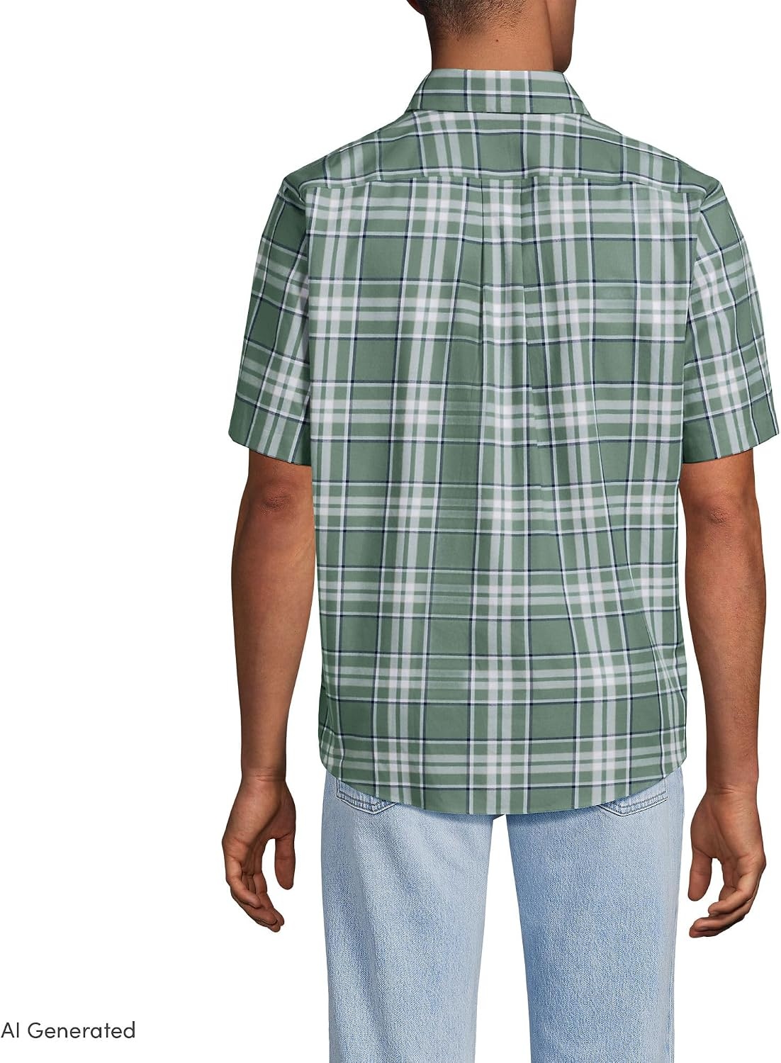 image:imageMens Short Sleeve No Iron Twill ShirtEucalyptusNavy Plaid
