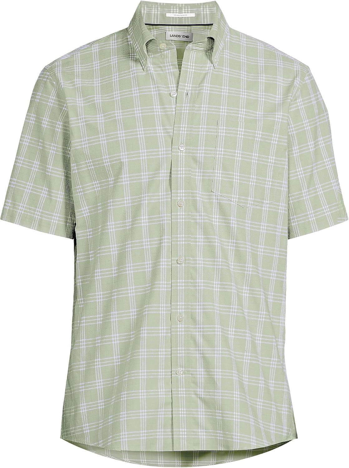 image:imageMens Short Sleeve No Iron Twill ShirtLight Stone Green Plaid