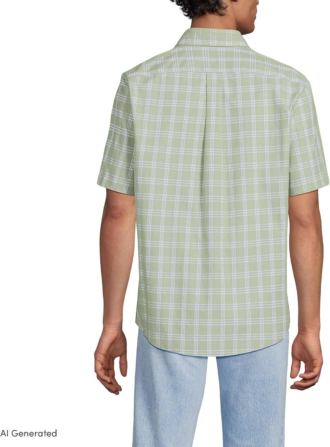 image:imageMens Short Sleeve No Iron Twill ShirtLight Stone Green Plaid