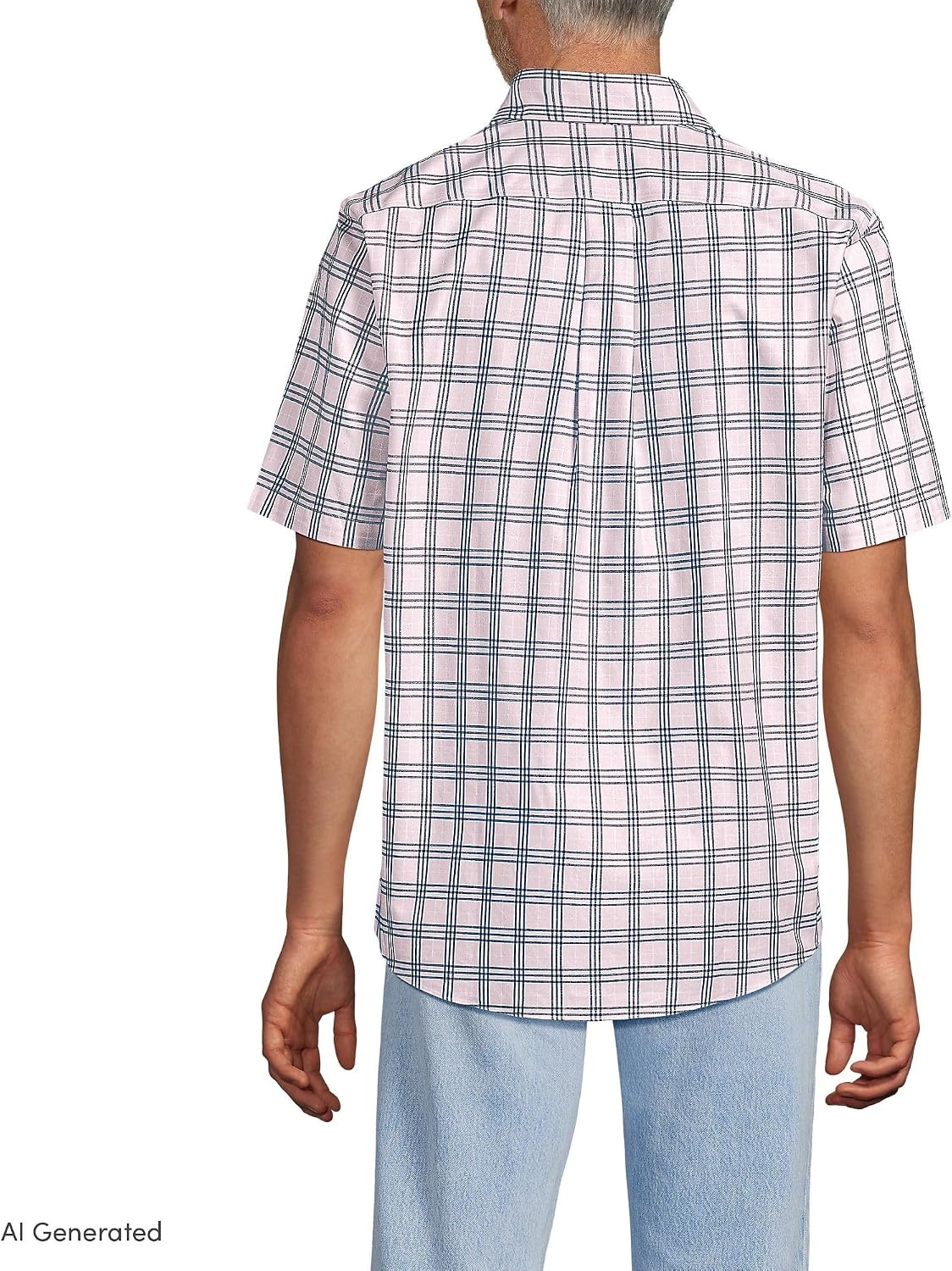 image:imageMens Short Sleeve No Iron Twill ShirtSea Salt PinkNavy Plaid