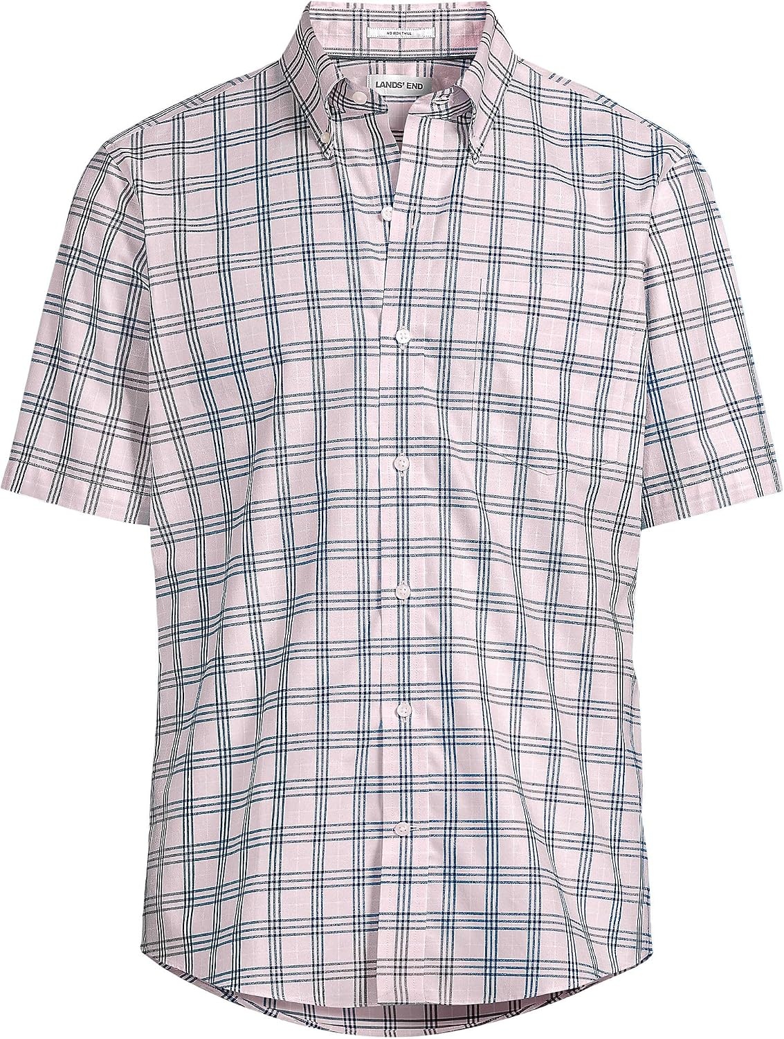 image:imageMens Short Sleeve No Iron Twill ShirtSea Salt PinkNavy Plaid