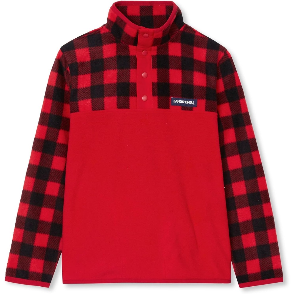 image:imageLands End Kids Fleece Quarter ZipBright Red Buffalo Plaid