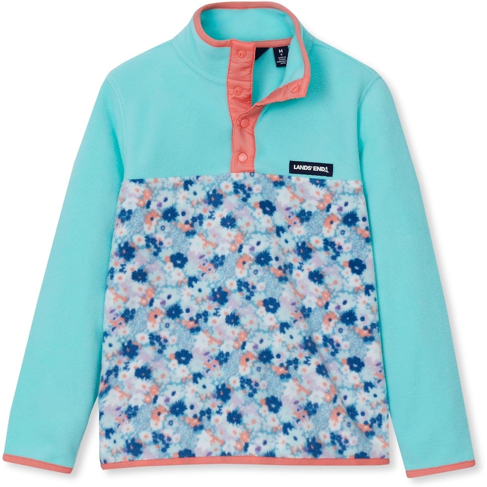 image:imageLands End Kids Fleece Quarter ZipFloralAruba Blue