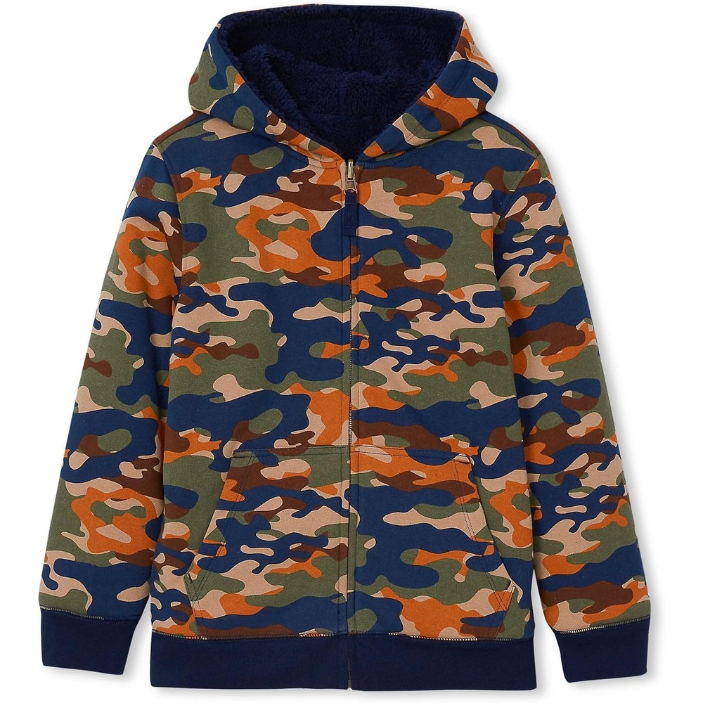 image:imageLands End Kids High Pile Lined Zip HoodieCamoNavy