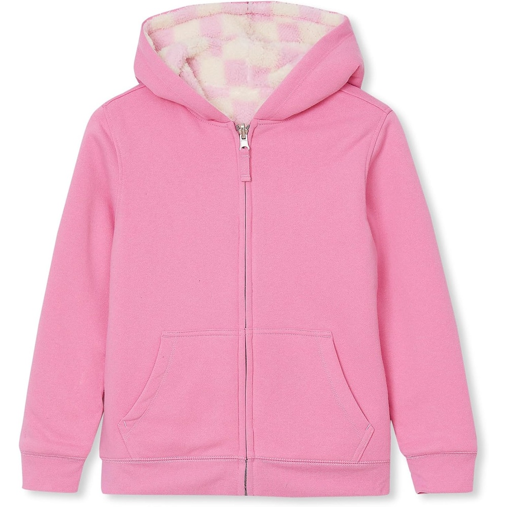 image:imageLands End Kids High Pile Lined Zip HoodieCheckFuchsiaCream