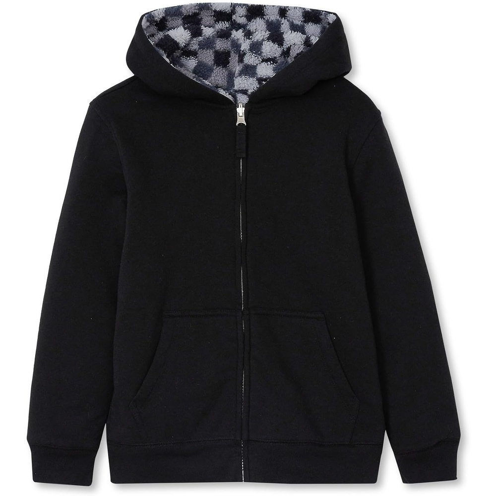image:imageLands End Kids High Pile Lined Zip HoodieCheckerBlack