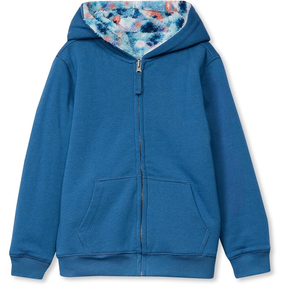 image:imageLands End Kids High Pile Lined Zip HoodieFloralDark Blue