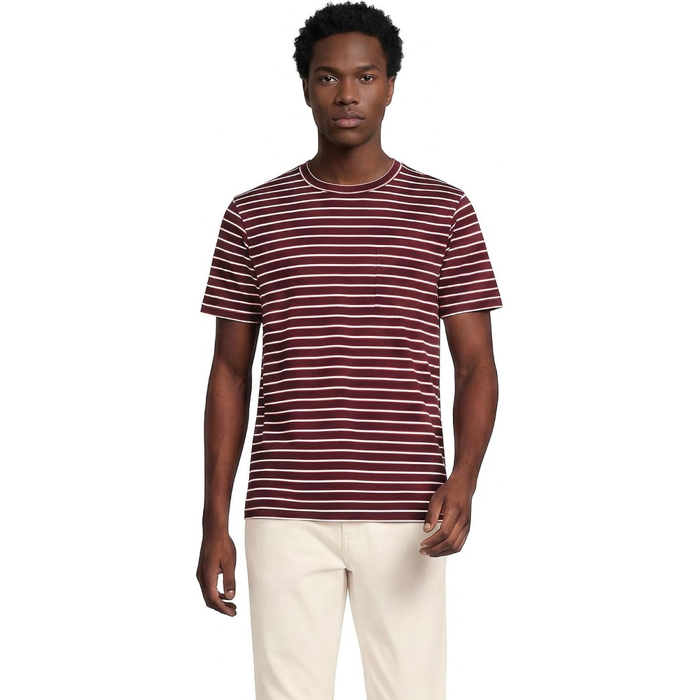 image:imageLands End Mens Short Sleeve AmericanGrown Supima Cotton Tee with PocketLush Burgundy Mini Stripe