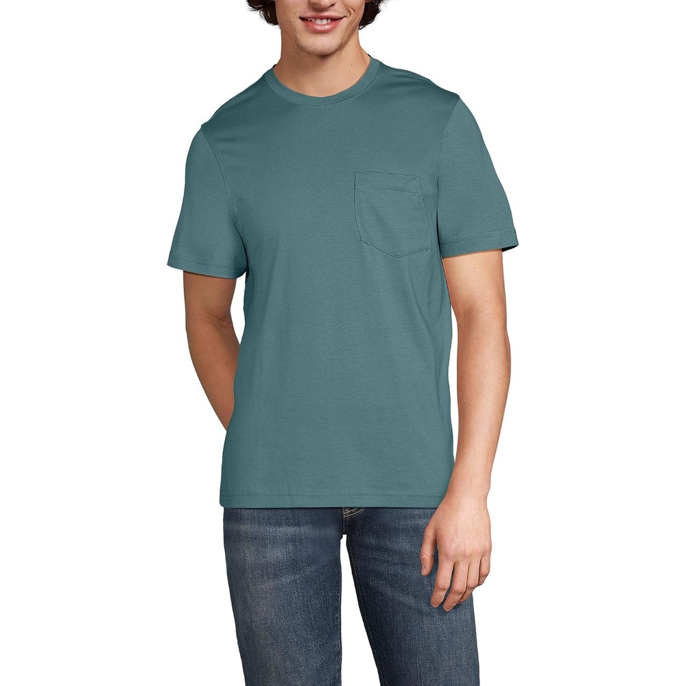 image:imageLands End Mens Short Sleeve AmericanGrown Supima Cotton Tee with PocketTourmaline