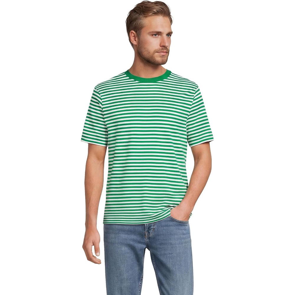 image:imageLands End Mens SuperT Short Sleeve TShirtVibrant CloverWhite Stripe