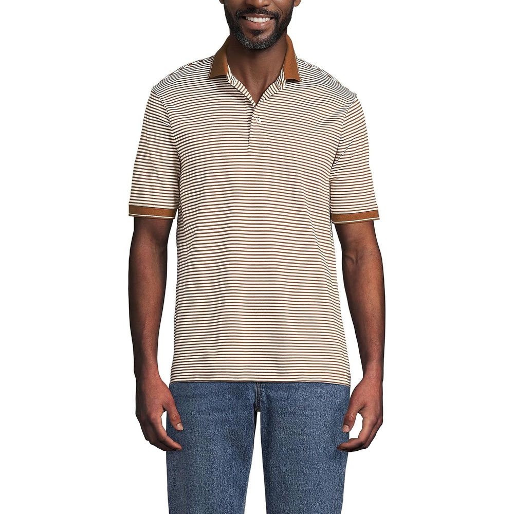 image:imageLands End Mens Supima Cotton Polo ShirtRich Ginger Brown Stripe