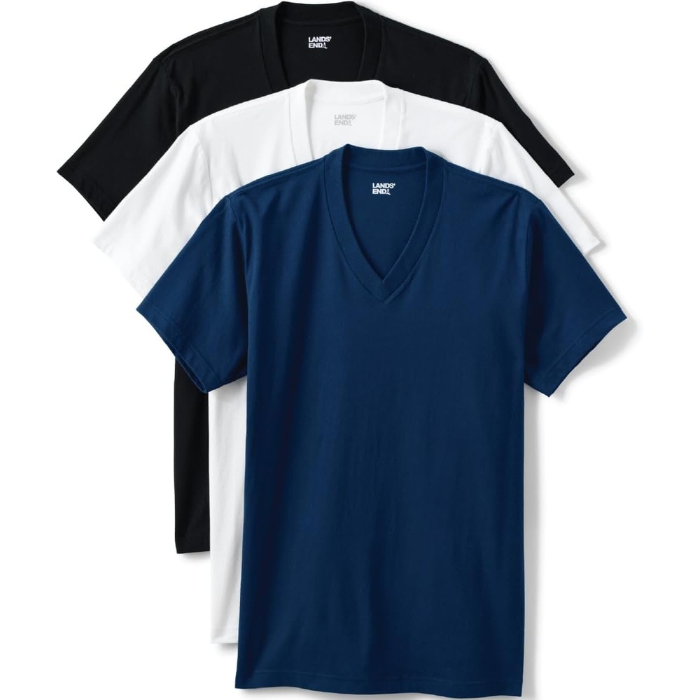 image:imageLands End Mens VNeck TShirt 3 PackMulti 3 Pack