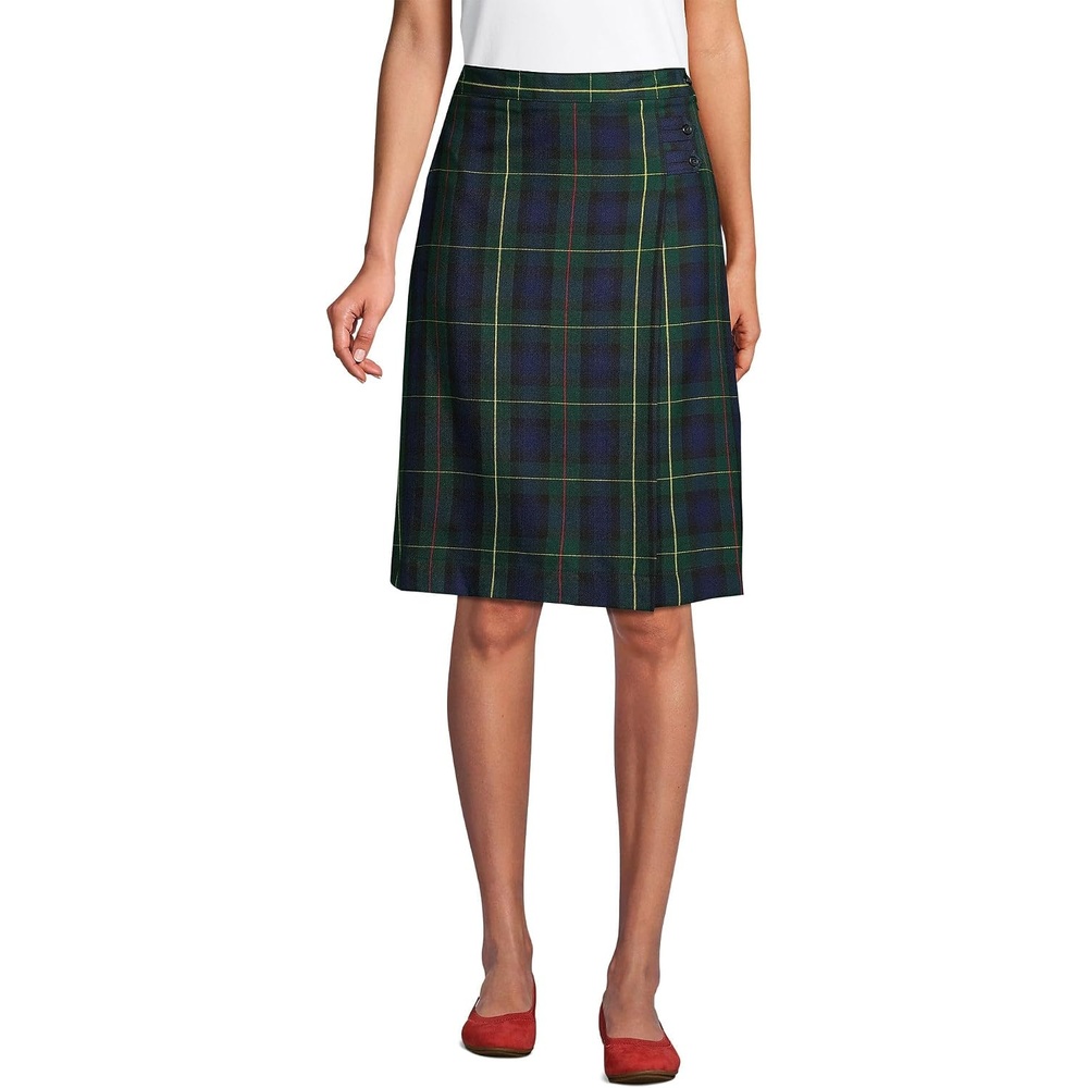 image:imageLands End School Uniform Girls Solid Aline Skirt Below the KneeHunterClassic Navy Plaid