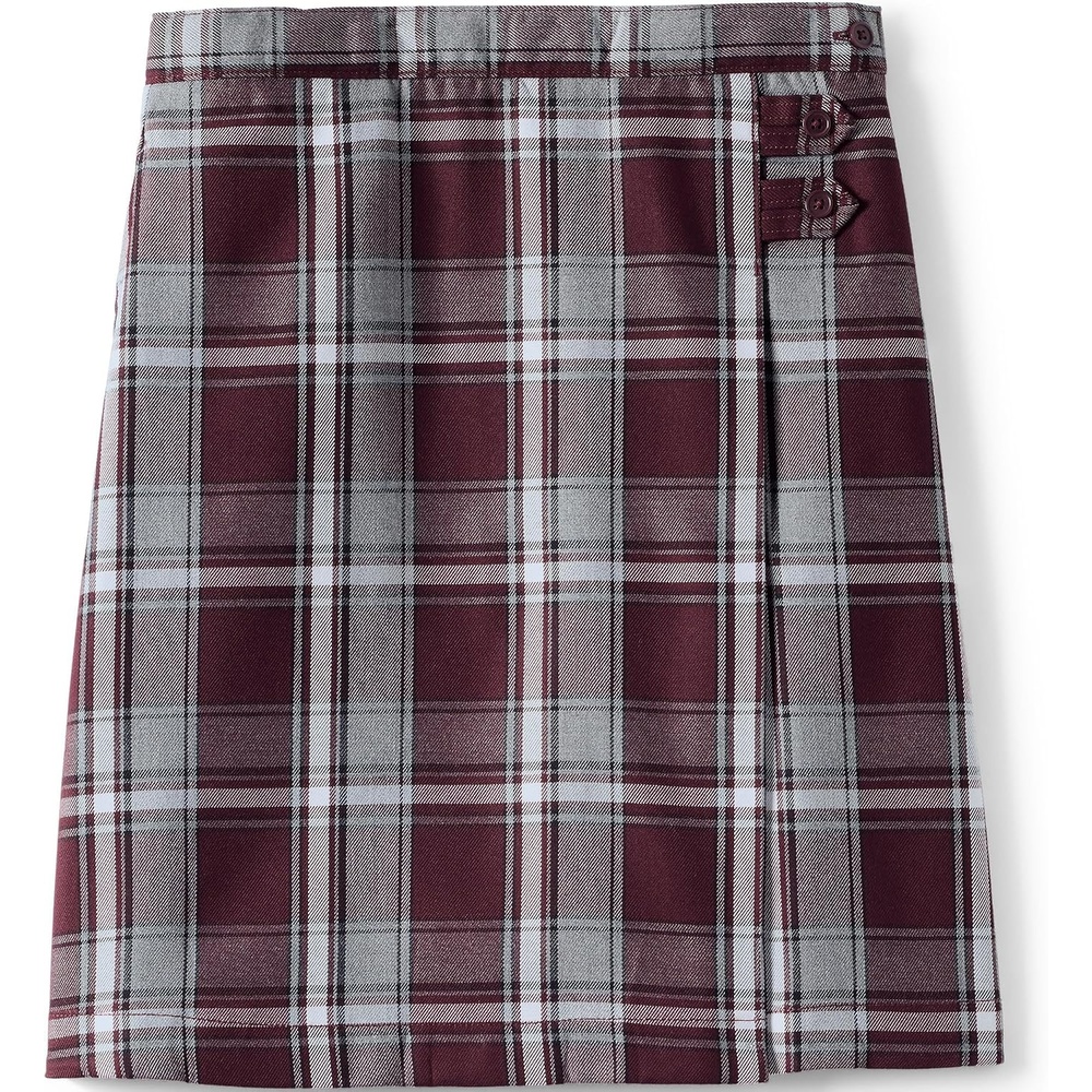 image:imageLands End School Uniform Girls Solid Aline Skirt Below the KneePlaid BurgundyGray