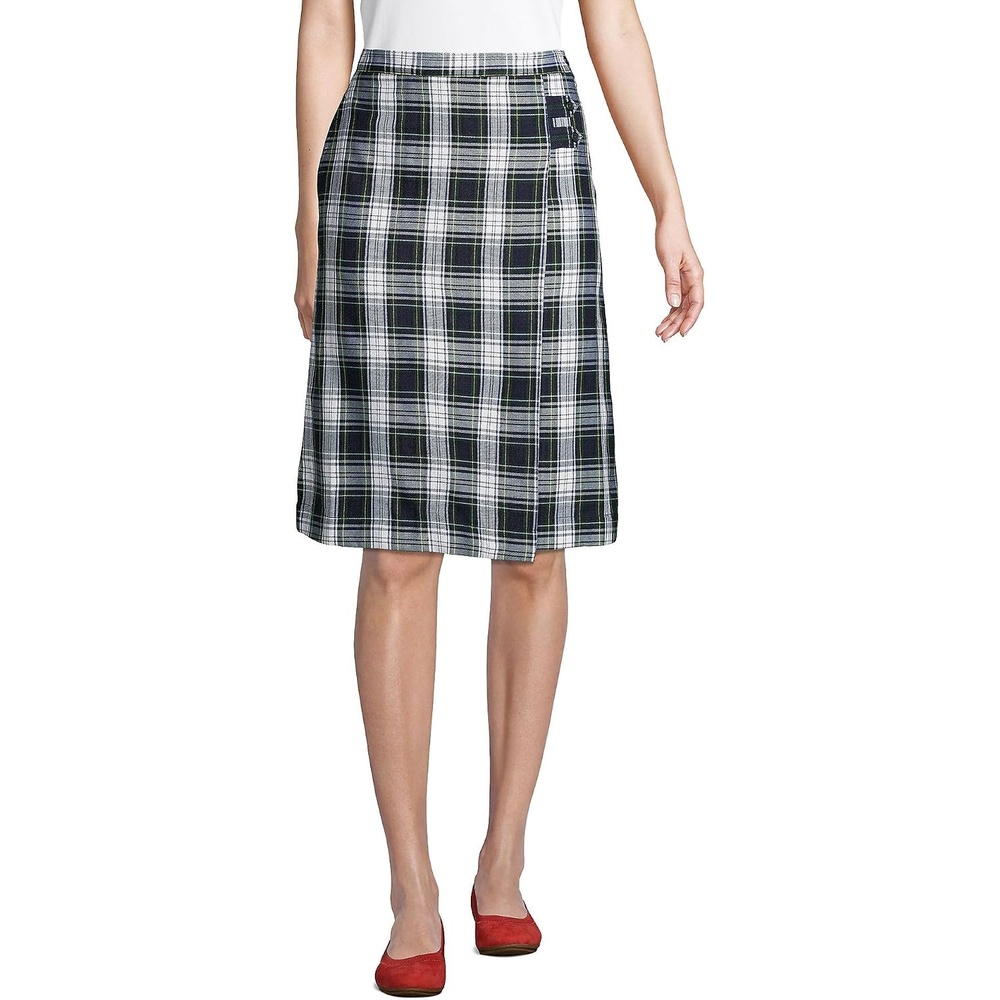image:imageLands End School Uniform Girls Solid Aline Skirt Below the KneeWhite Plaid