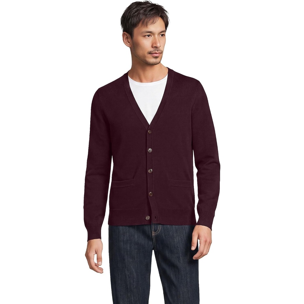 image:imageMens Fine Gauge Cotton CardiganLush Burgundy