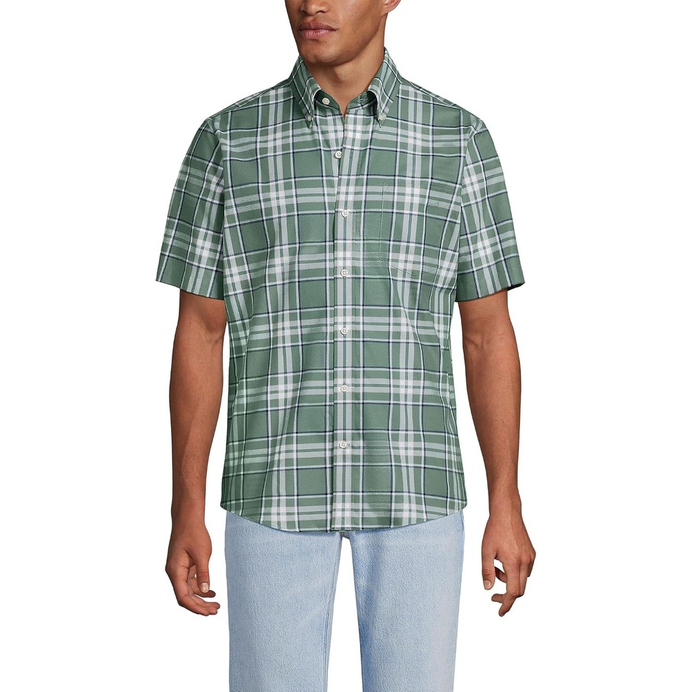 image:imageMens Short Sleeve No Iron Twill ShirtEucalyptusNavy Plaid