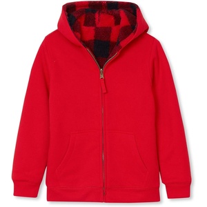 Lands’ End Kids High Pile Lined Zip Hoodie(Bright Red Buffalo Plaid)