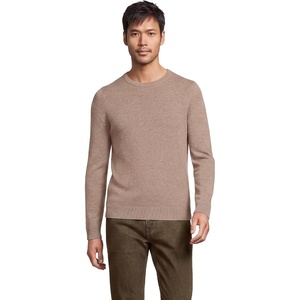 Lands’ End Men’s Fine Gauge Cashmere Sweater(Dark Khaki Heather)