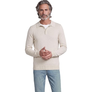 Lands’ End Men’s Long Sleeve Cotton Sweater Polo(Light Gray Heather)