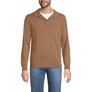 Lands’ End Men’s Long Sleeve Cotton Sweater Polo(Soft Camel Brown Heather)