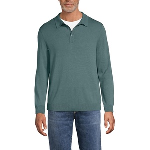 Lands’ End Men’s Long Sleeve Cotton Sweater Polo(Tourmaline)