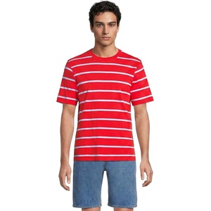 Lands’ End Men’s Super-T Short Sleeve T-Shirt(Compass Red/Clear Blue Stripe)