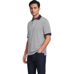 Lands’ End Men’s Supima Cotton Polo Shirt(Radiant Navy Double Stripe)
