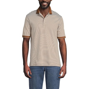 Lands’ End Men’s Supima Cotton Polo Shirt(Rich Ginger Brown Stripe)