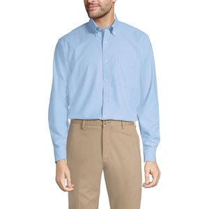 Lands’ End Men’s Tailored Fit No Iron Solid American-Grown Supima Cotton Oxford Dress Shirt(Blue)