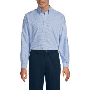 Lands’ End Men’s Tailored Fit No Iron Solid American-Grown Supima Cotton Oxford Dress Shirt(Soft French Blue Plaid)
