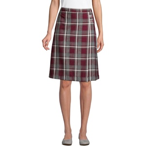 Lands’ End School Uniform Girls Solid A-line Skirt Below the Knee(Burgundy/gray Plaid)
