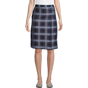 Lands’ End School Uniform Girls Solid A-line Skirt Below the Knee(Classic Navy Plaid)
