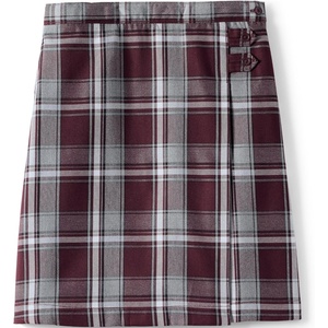 Lands’ End School Uniform Girls Solid A-line Skirt Below the Knee(Plaid Burgundy/Gray)