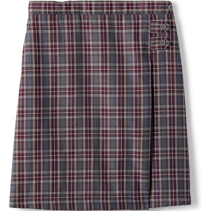 Lands’ End School Uniform Girls Solid A-line Skirt Below the Knee(Plaid Gray Heather/Maroon)