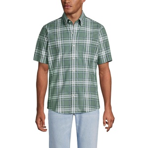 Men’s Short Sleeve No Iron Twill Shirt(Eucalyptus/Navy Plaid)