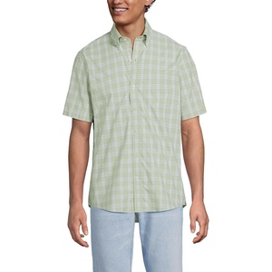 Men’s Short Sleeve No Iron Twill Shirt(Light Stone Green Plaid)