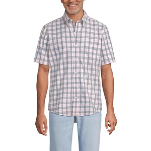 Men’s Short Sleeve No Iron Twill Shirt(Sea Salt Pink/Navy Plaid)